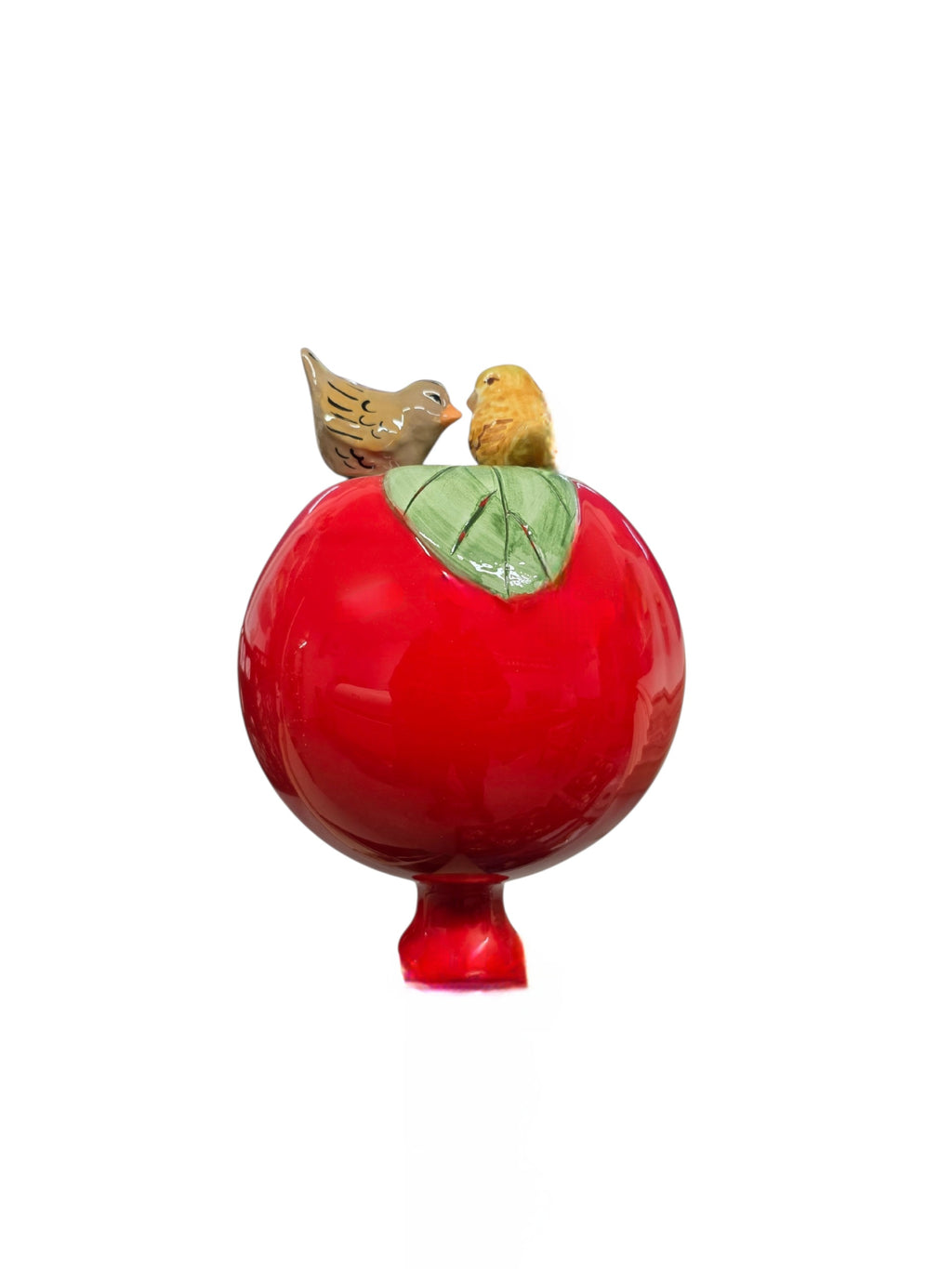 Rote Gartenkugel aus Keramik mit Vogel-Duo | Balkon & Garten