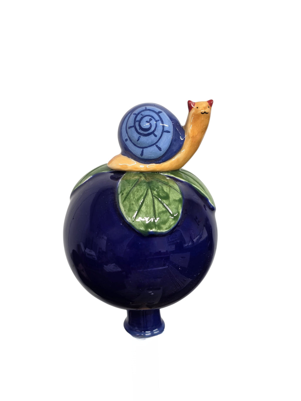 Dunkelblaue Gartenkugel aus Keramik mit Schnecke | Balkon & Garten