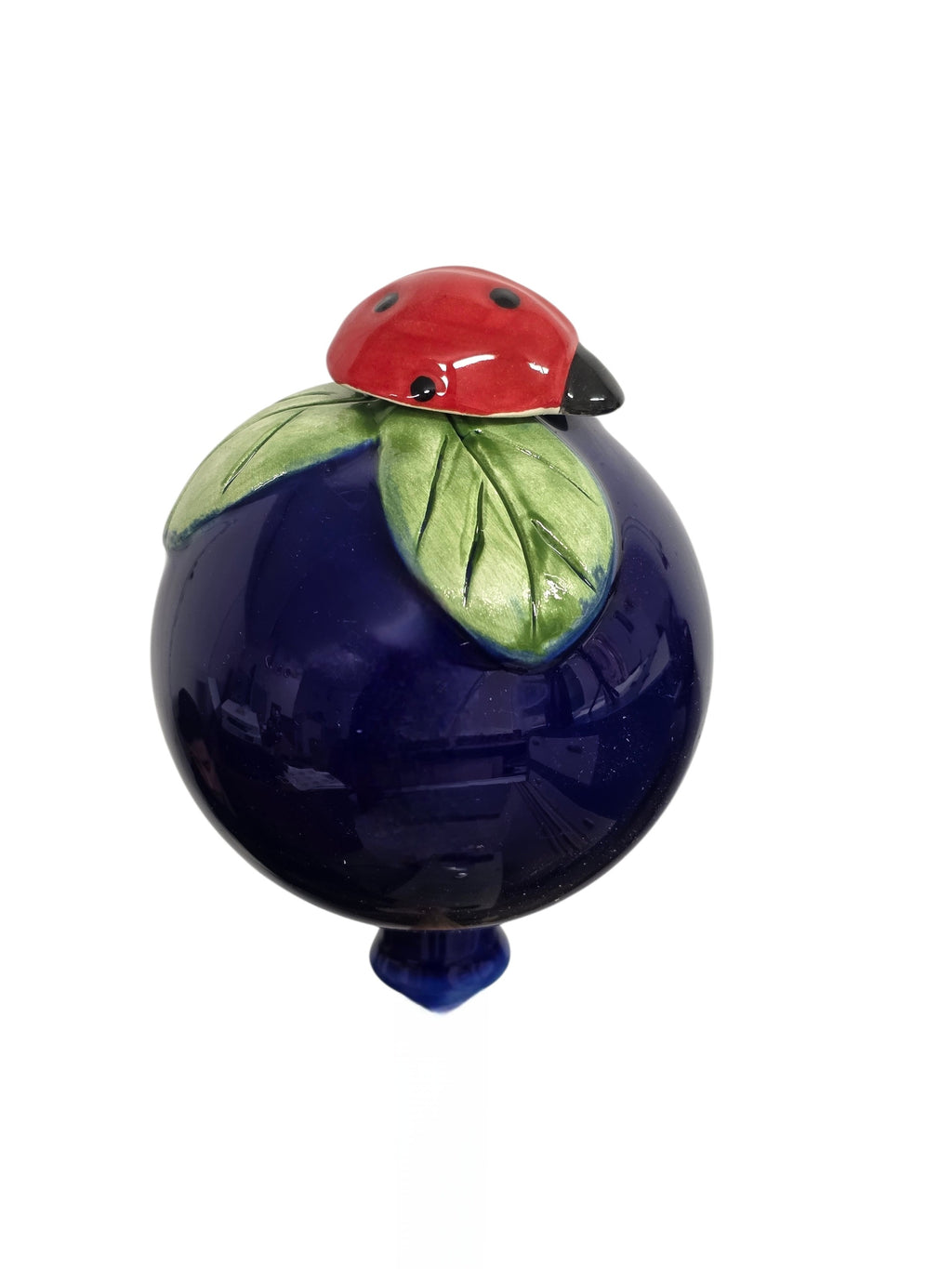 Dunkelblaue Gartenkugel aus Keramik mit Marienkäfer | Balkon & Garten