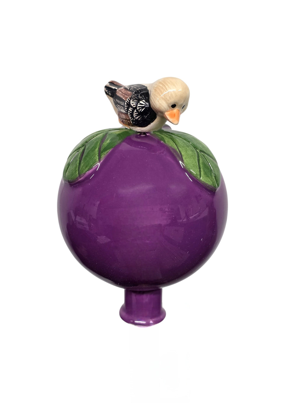 Lila Gartenkugel aus Keramik mit Vogel | Balkon & Garten